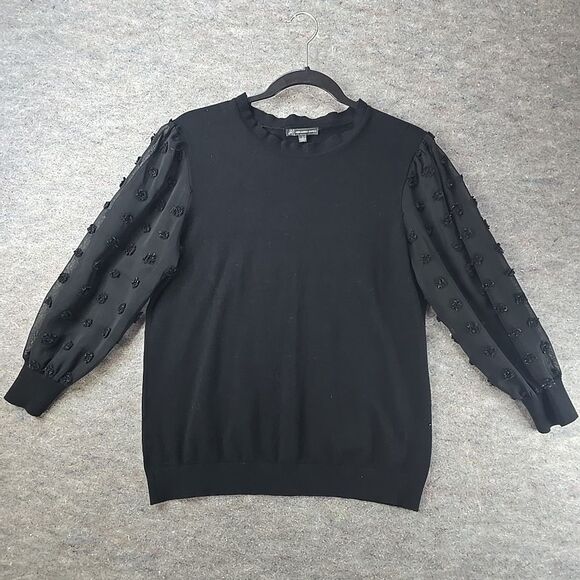 Adrianna Papell Tops - Adrianna Papell Black Long Sheer Dot Sleeve Light Sweater Womens sz L